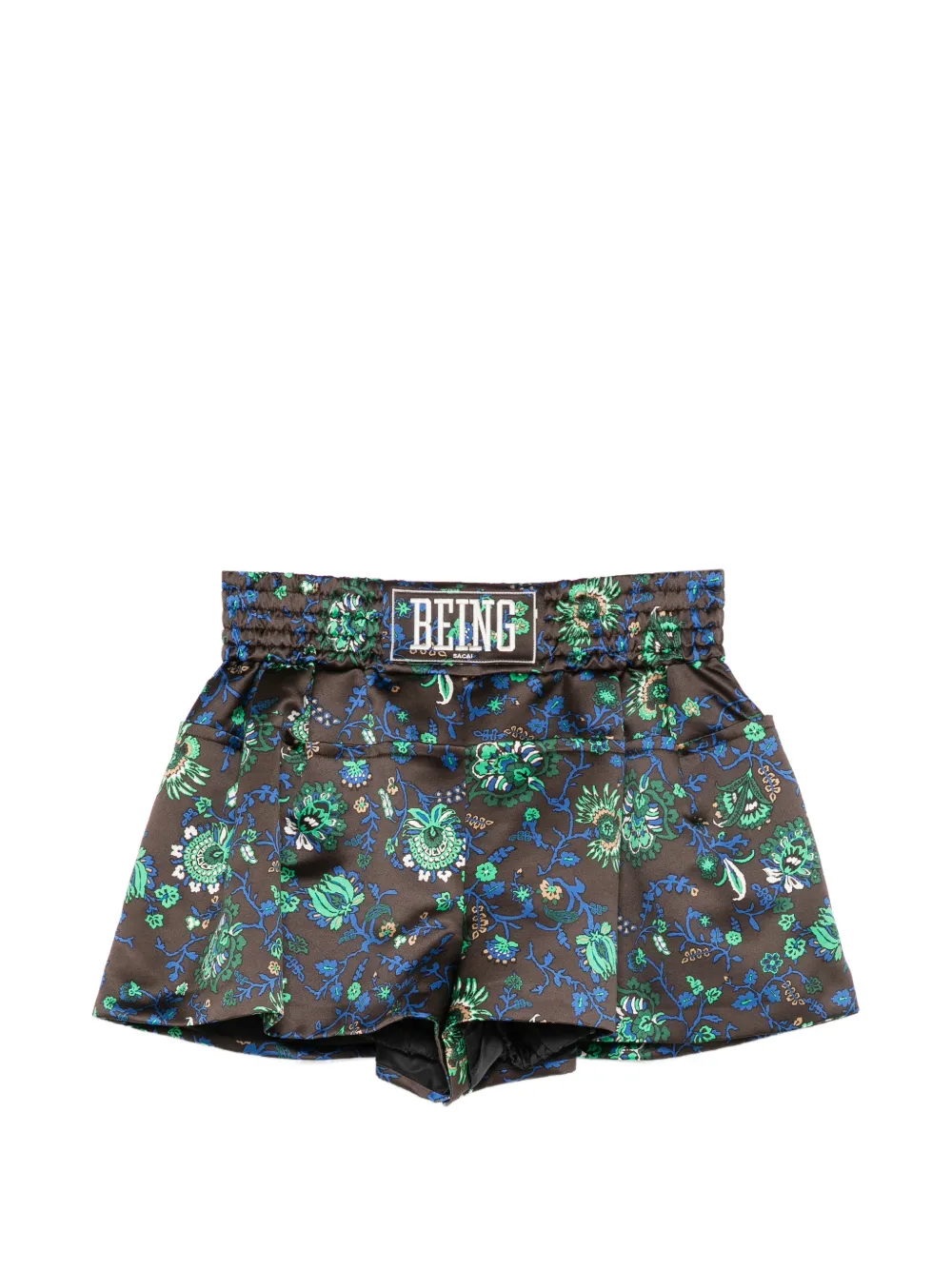 sacai floral-print satin-finish shorts - Marrone