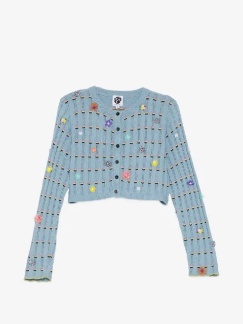 YANYAN KNITS cropped cardigan med blomsterudsmykning