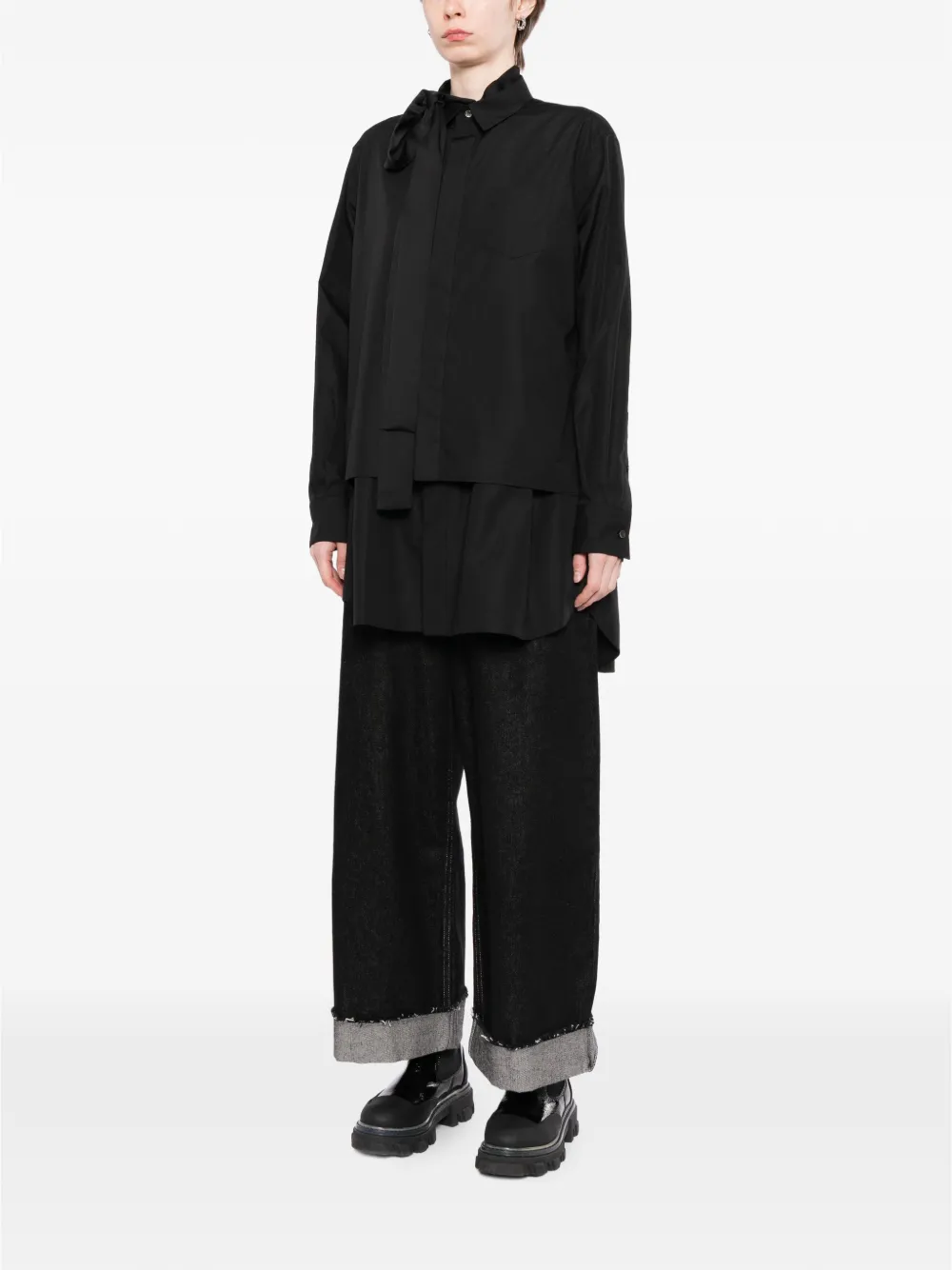 sacai Gelaagde blouse met strik Zwart