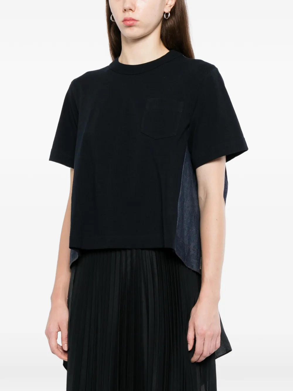 sacai Denim x katoenen T-shirt Blauw
