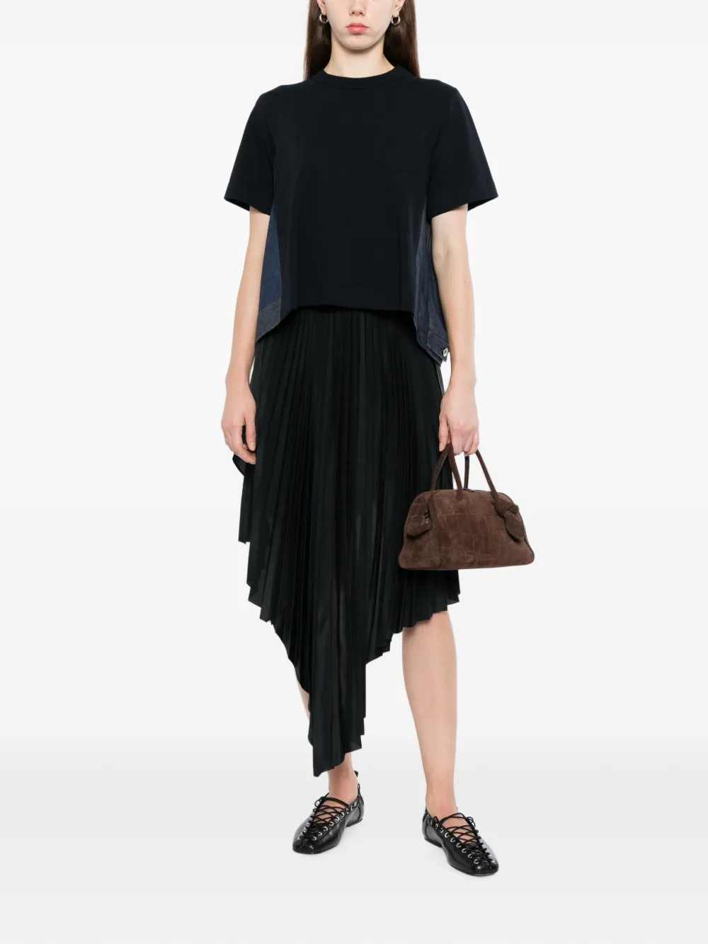 sacai Denim x katoenen T-shirt Blauw