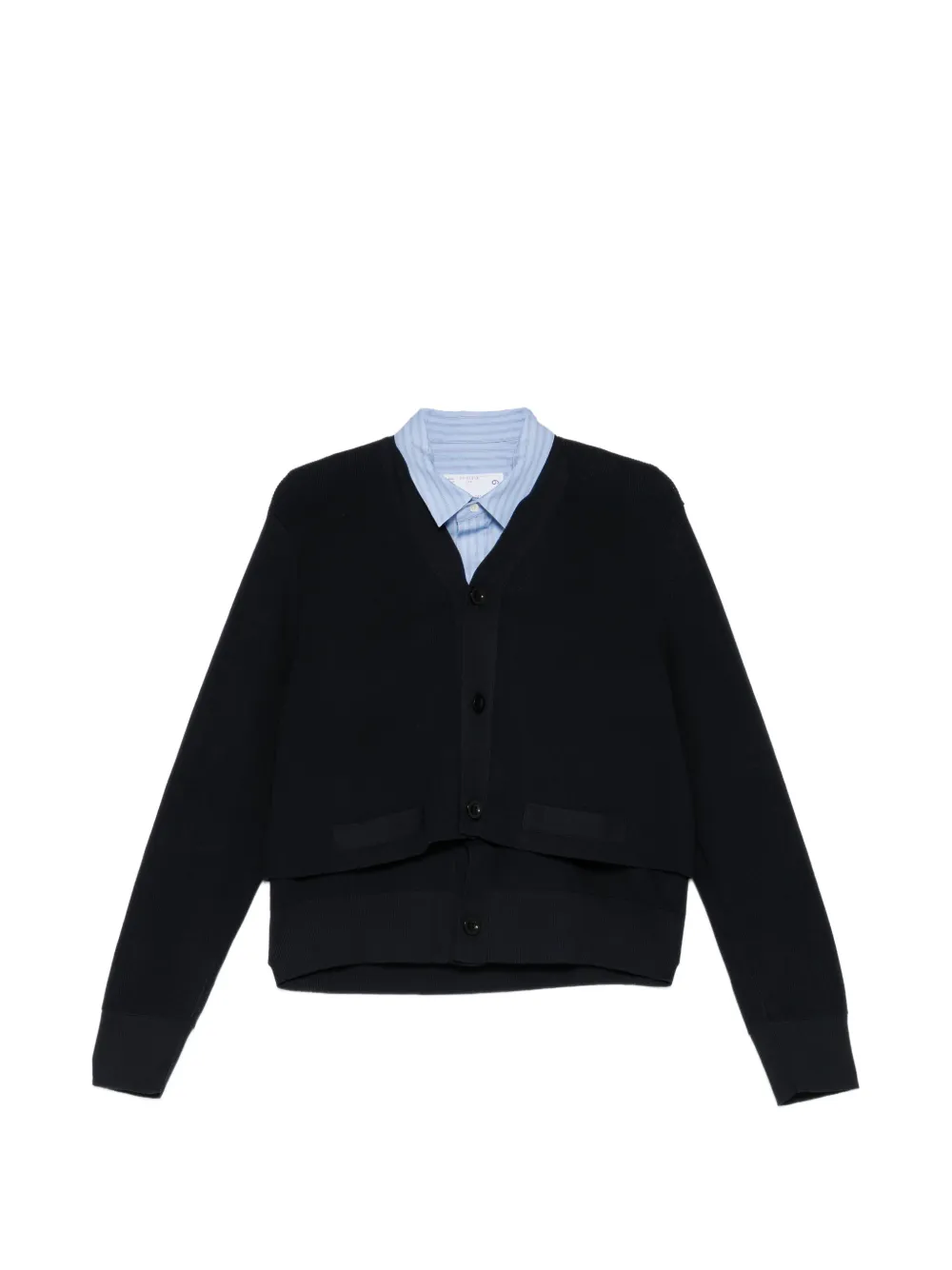 sacai layered-design V-neck cardigan - Nero
