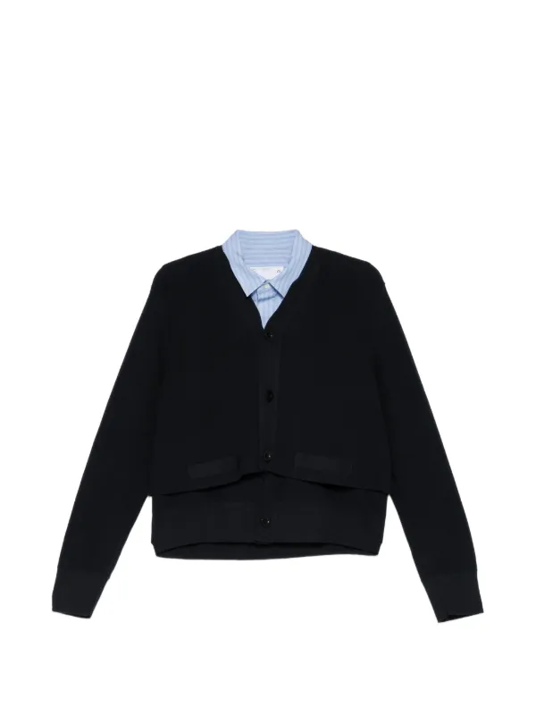 Sacai Layered-design V-neck Cardigan in Black