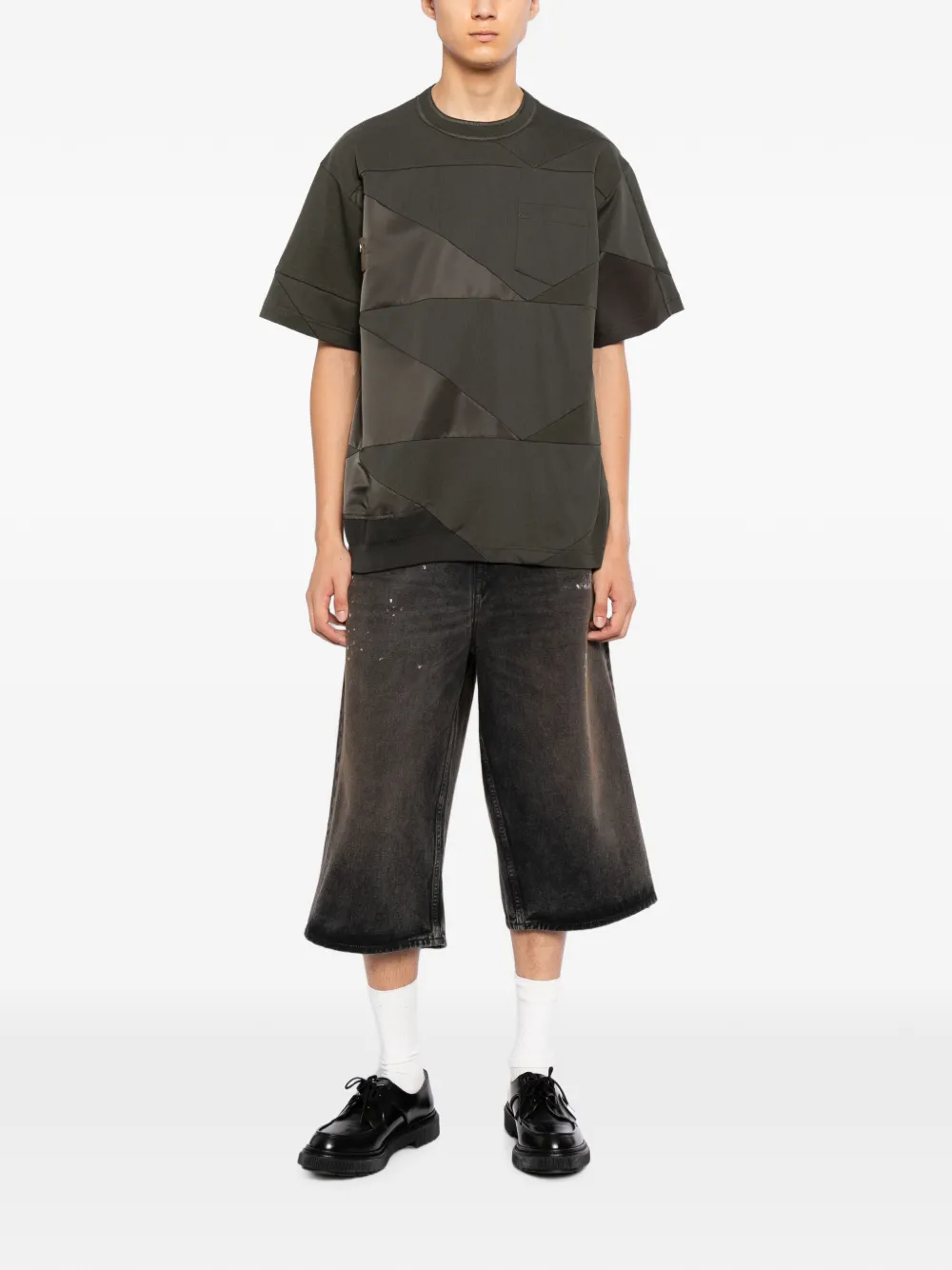 sacai T-shirt met katoenen patchwork Groen