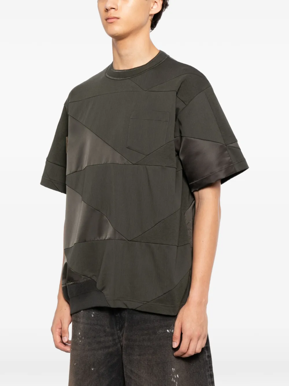 sacai T-shirt met katoenen patchwork Groen