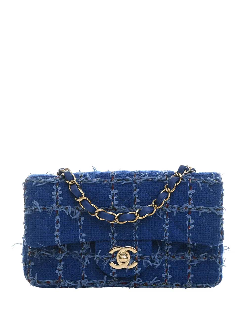CHANEL Pre-Owned Borsa a tracolla Classic mini rettangolare in tweed con battente 2021-2025 - Blu
