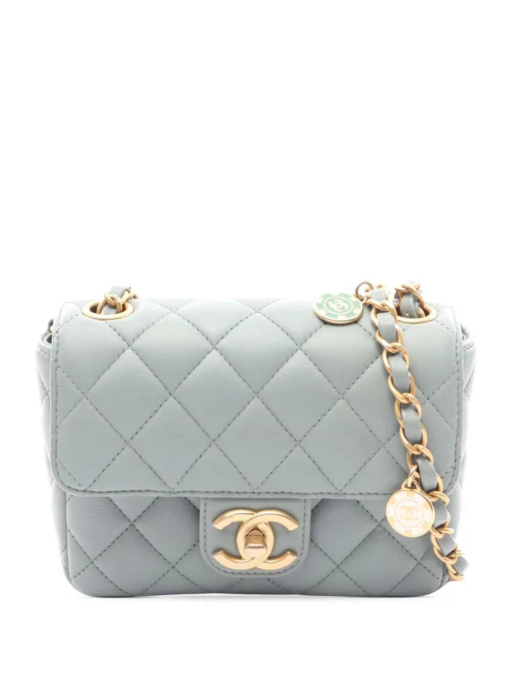 Pre-owned Chanel 2021-2026 Mini Square Lambskin Casino Royale Charms Single Flap Crossbody Bag In Blue