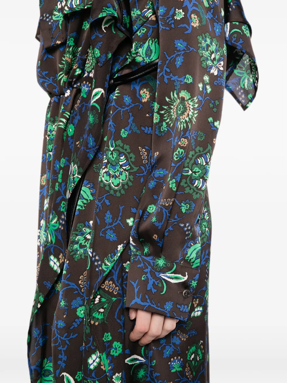 sacai Jurk met bloemenprint en ruches Bruin