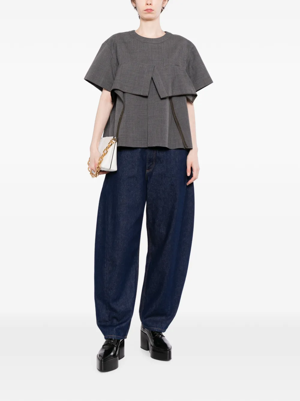 sacai ruffled short-sleeve top Grijs