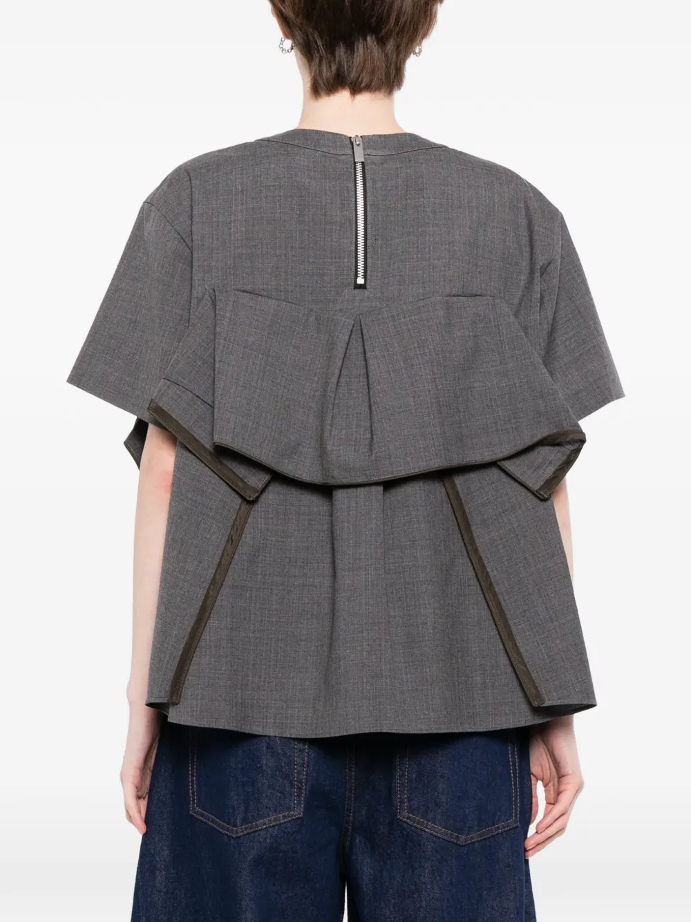 sacai ruffled short-sleeve top Grijs