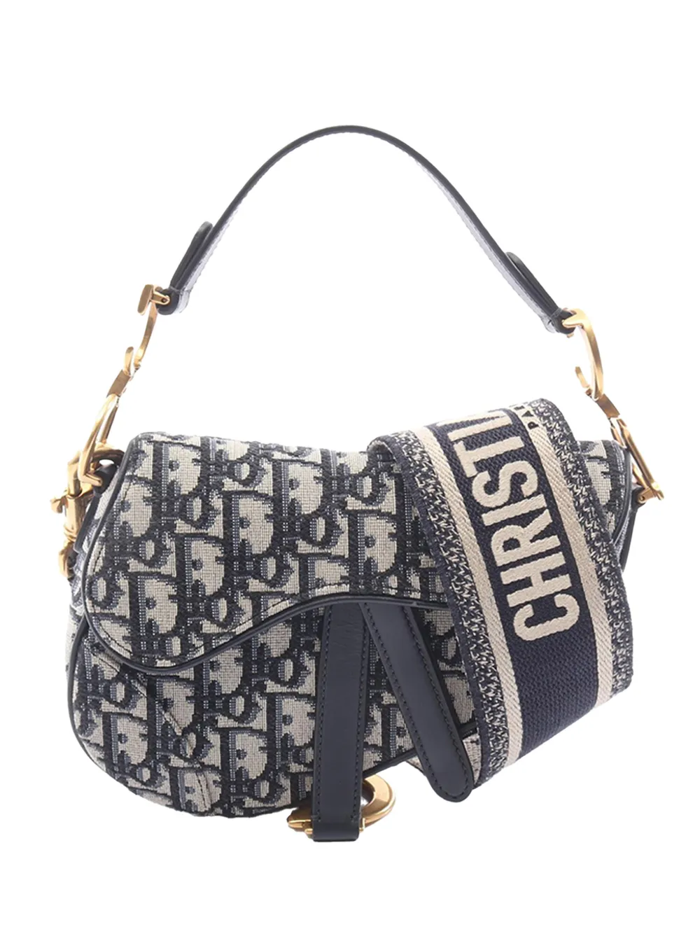 Christian Dior Pre-Owned Borsa a tracolla Saddle mini in tela con motivo Oblique 2000-2026 - Blu