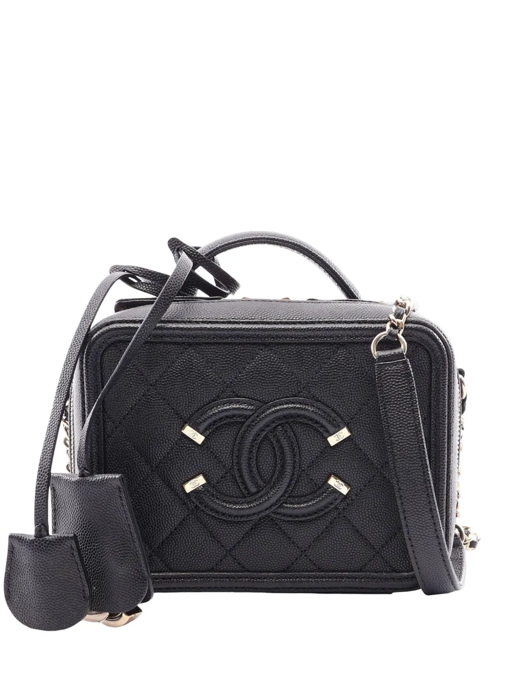 CHANEL Pre-Owned Trousse CC Filigree piccola in pelle Caviar 2019 - Nero