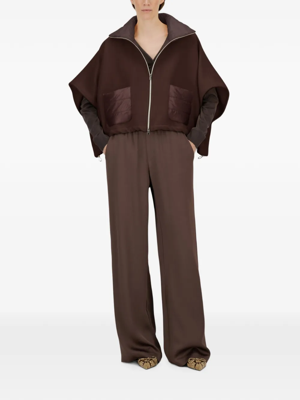 Herno Resort poncho met kimono mouwen Bruin