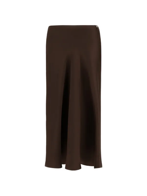 Herno Satin-finish Logo-plaque Midi Skirt in Brown