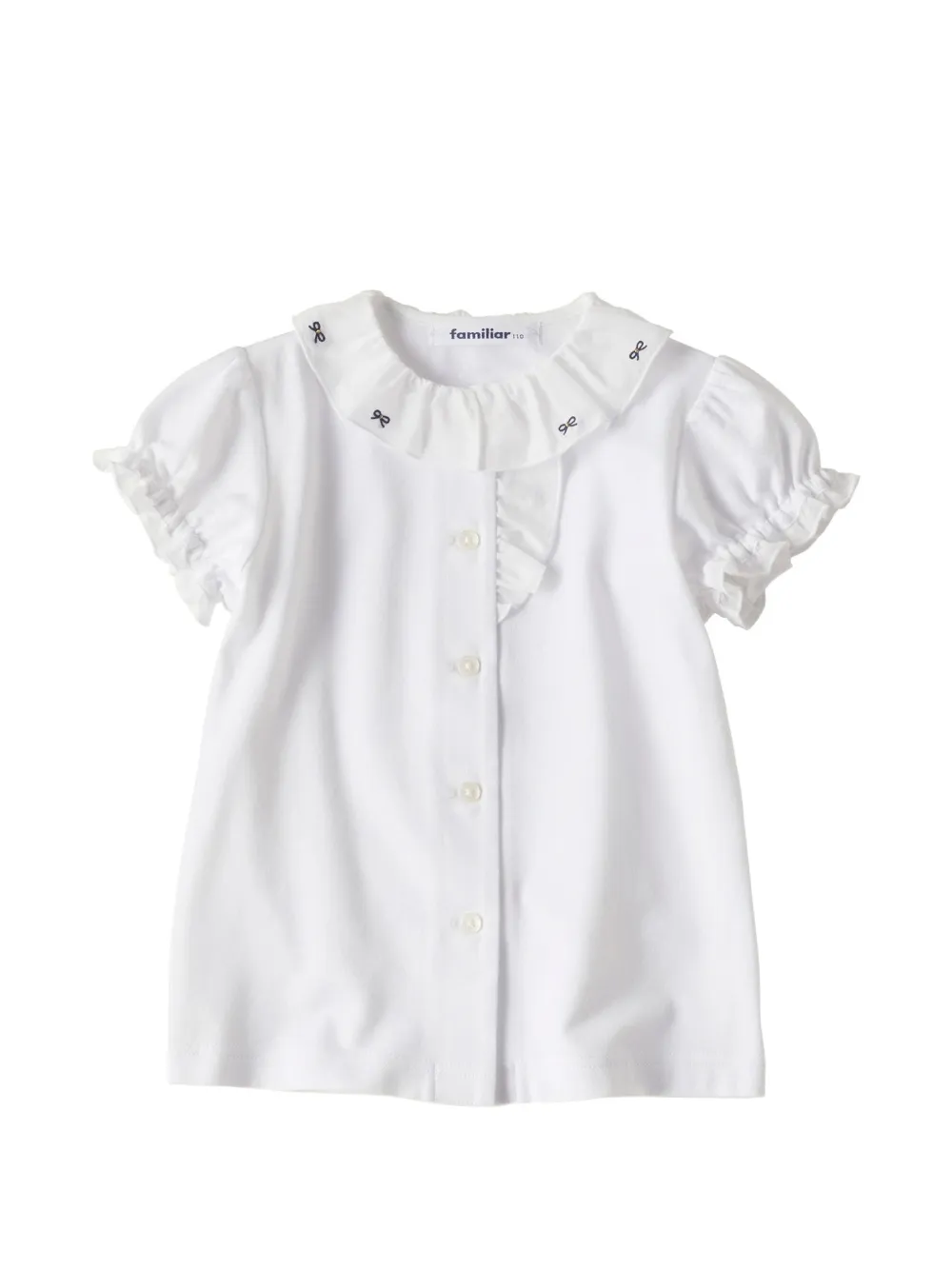 familiar ruffle-trim bow-embroidered shirt - Bianco