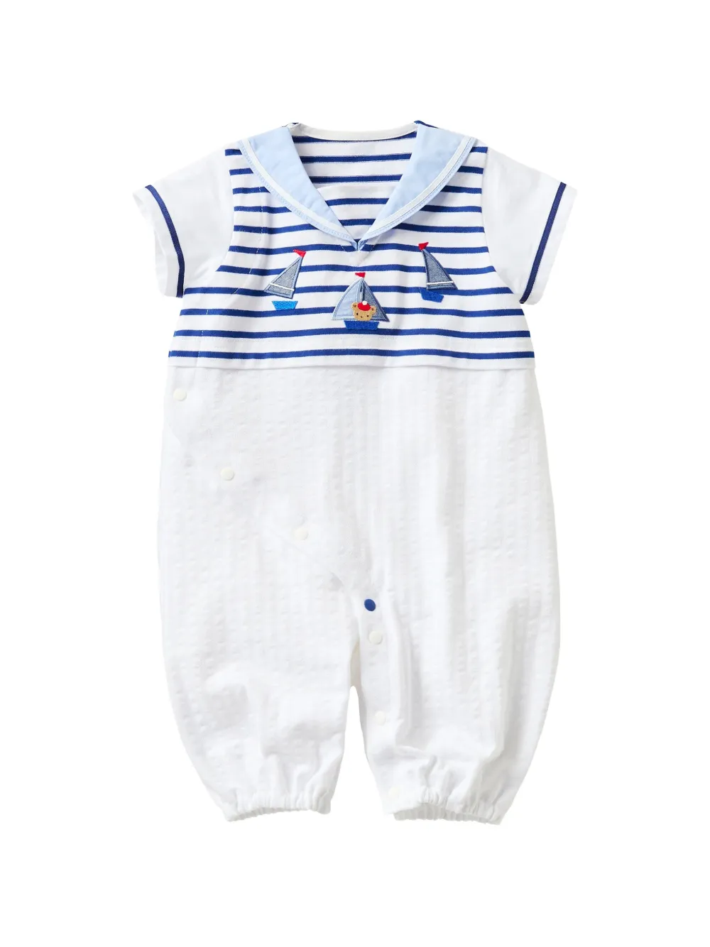 familiar striped sailor-collar babywear - Bianco