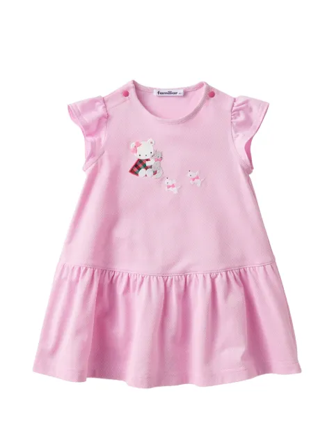 familiar animal-patch ruffled-sleeve dress