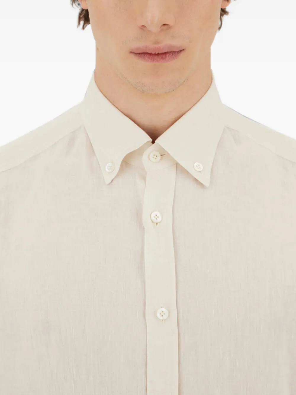 Herno Resort linnen overhemd met knopen en kraag Beige