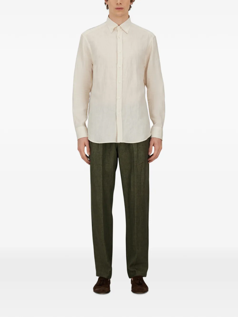 Herno Resort linnen overhemd met knopen en kraag Beige