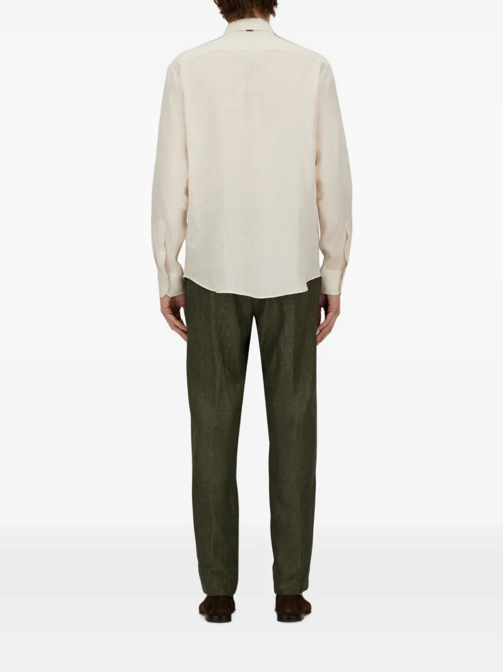 Herno Resort linnen overhemd met knopen en kraag Beige