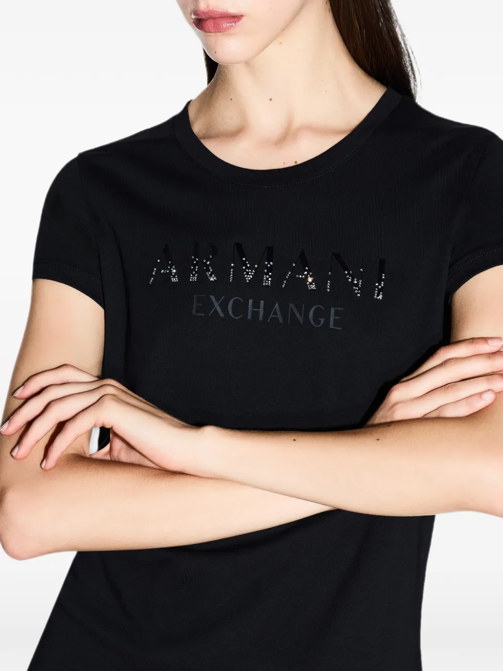 Armani Exchange T-shirt verfraaid met stras Zwart