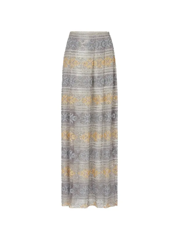 Giorgio Armani Bead-embellished Patterned Maxi Skirt in Neutrals
