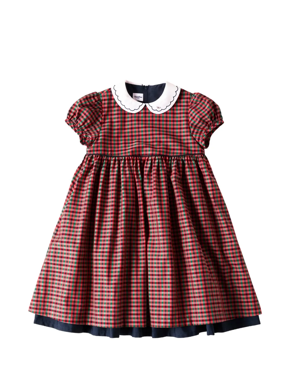 familiar gingham-check scalloped-collar dress - Rosso