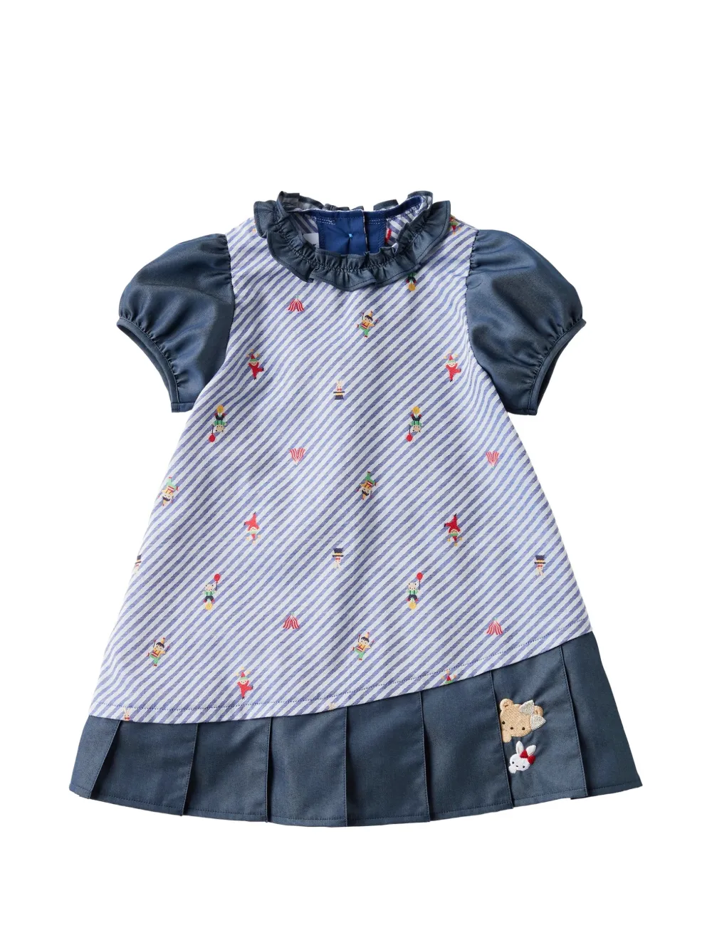 familiar striped pleated dress - Blu