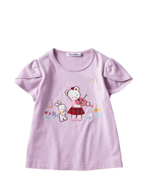 familiar embroidered puff-sleeve T-shirt