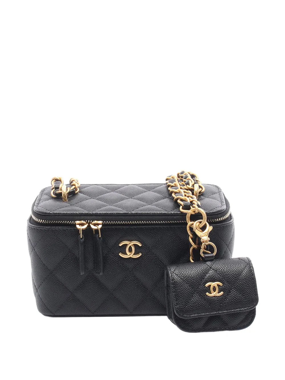 CHANEL Pre-Owned Trousse in pelle Caviar trapuntata con catena 2021-2026 - Nero