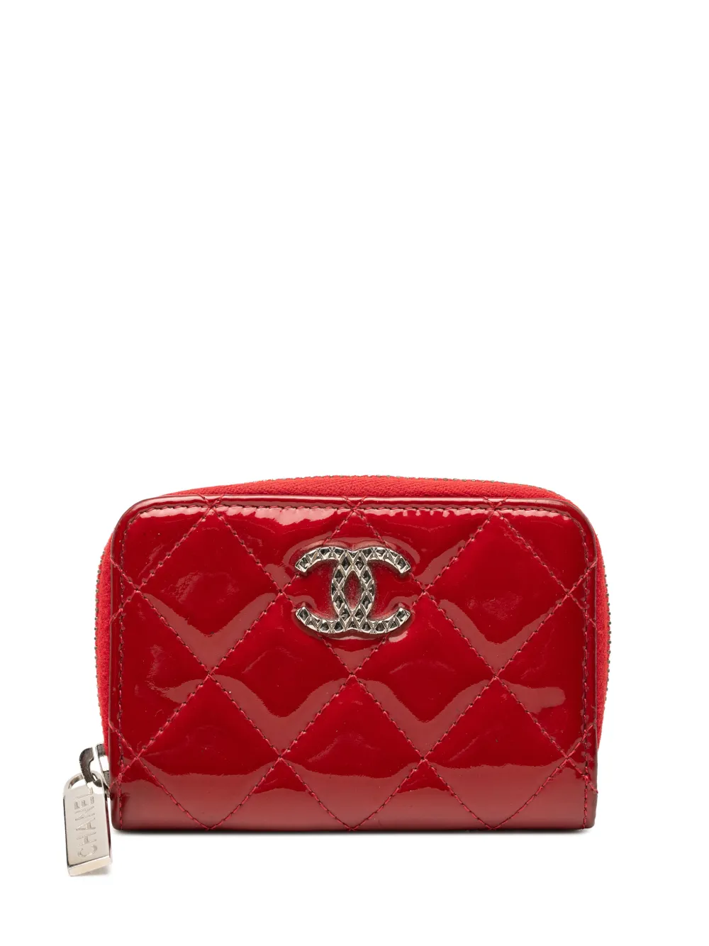 CHANEL Pre-Owned 2013-2014 CC Quilted Patent Brilliant Zip Around coin pouch - Red