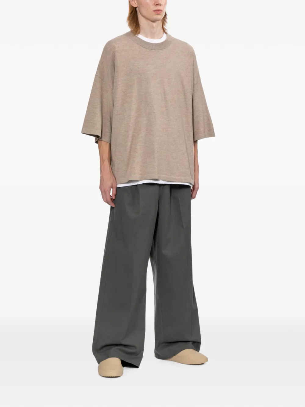 ESSENTIALS Broek met wijde pijpen en trekkoord Grijs