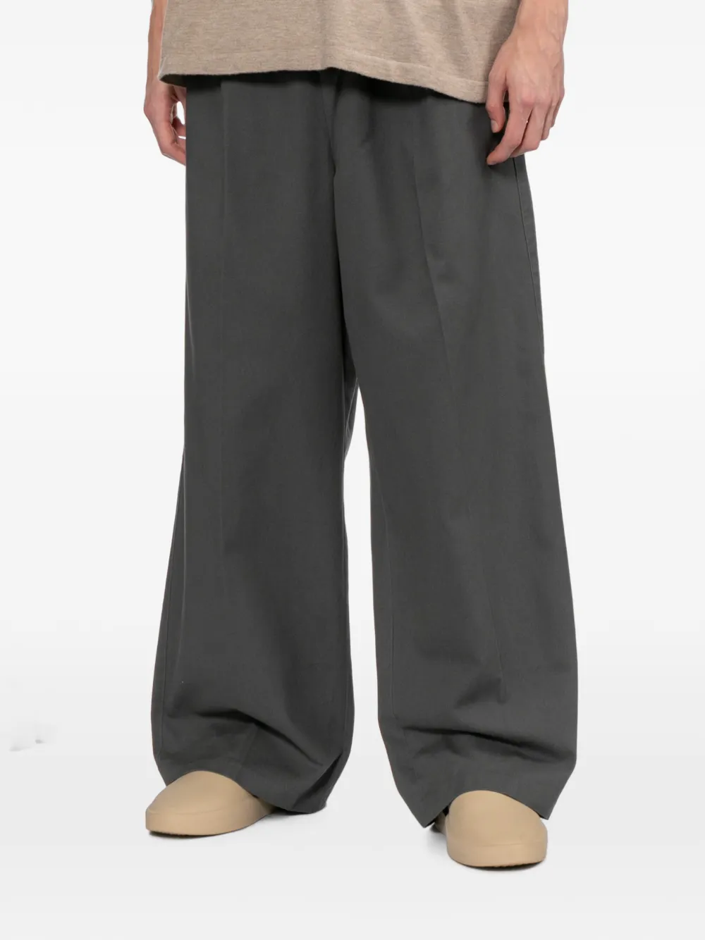 ESSENTIALS Broek met wijde pijpen en trekkoord Grijs