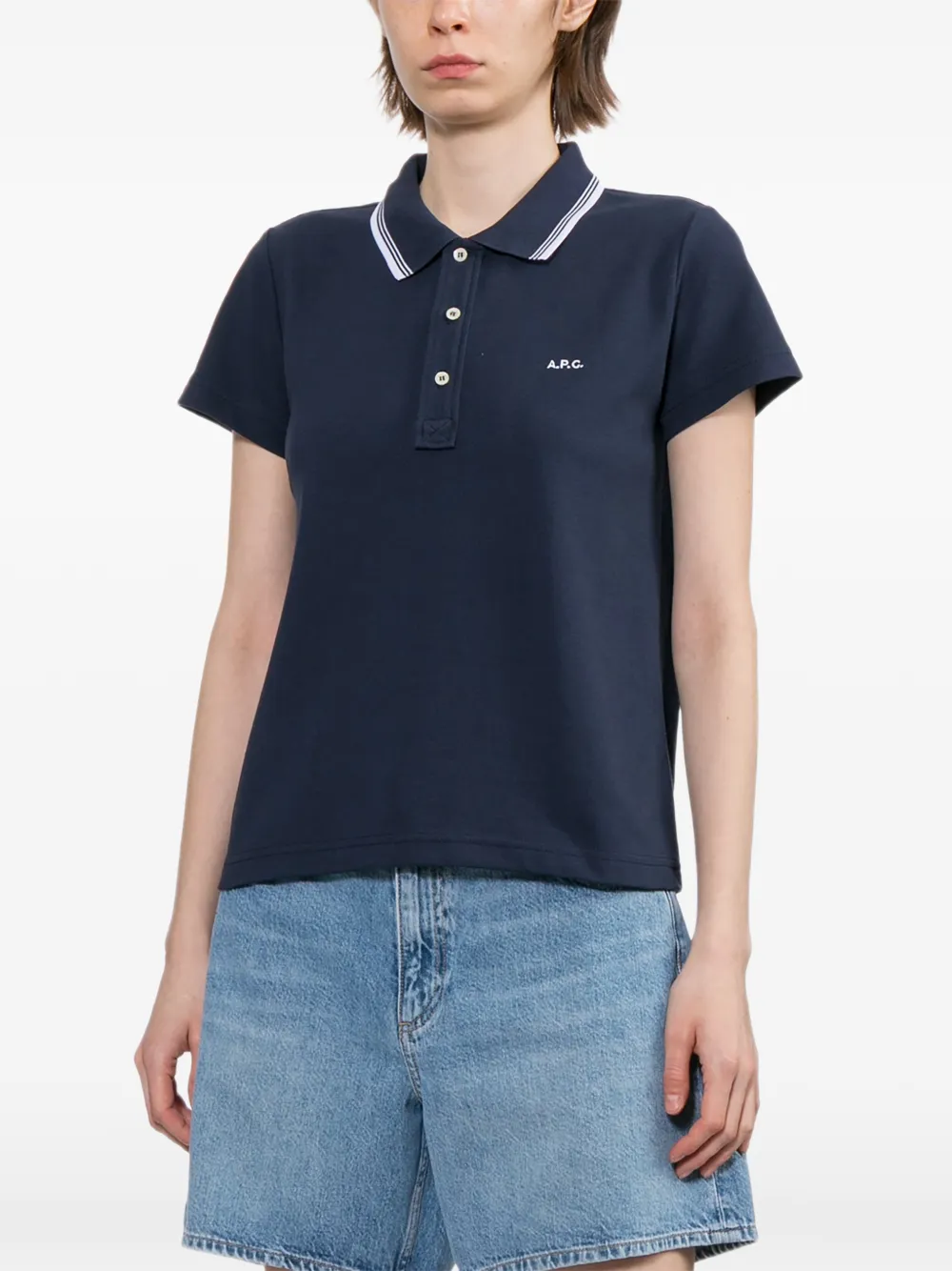 A.P.C. Poloshirt met geborduurd logo Blauw