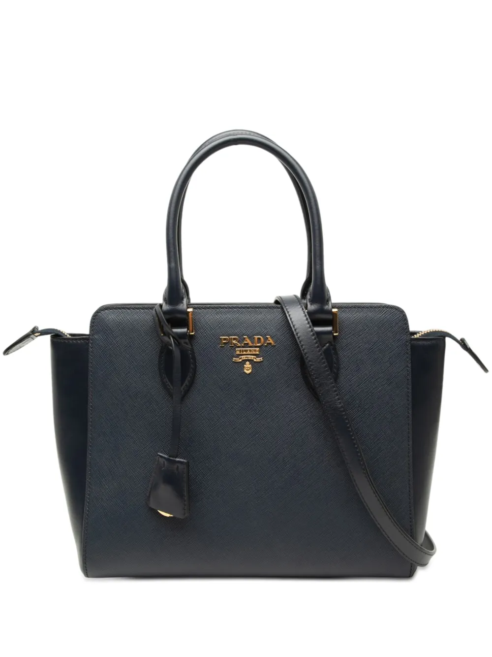 Prada Pre-Owned 2013-2026 Soft Calf Trimmed Saffiano Lux Open Convertible Tote satchel - Black