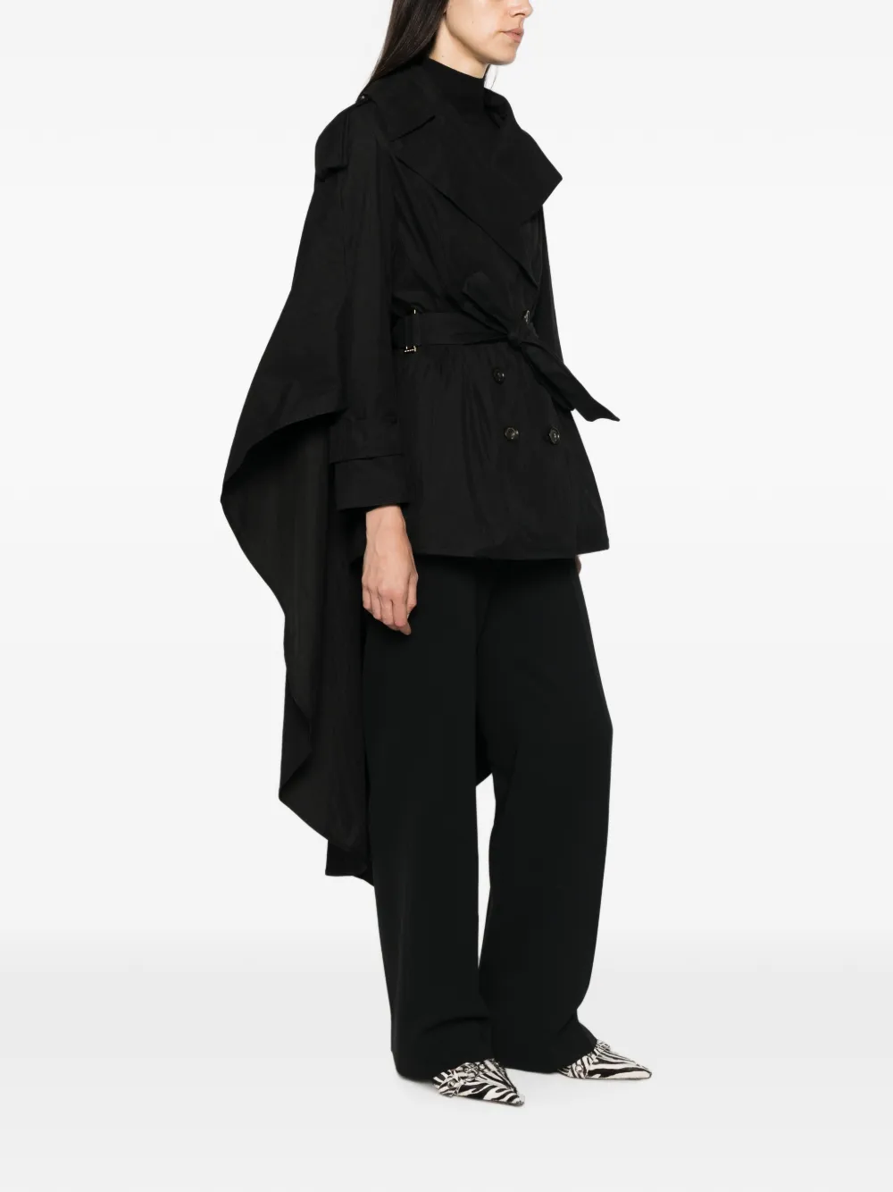 Elisabetta Franchi Jas met cape en ceintuur Zwart