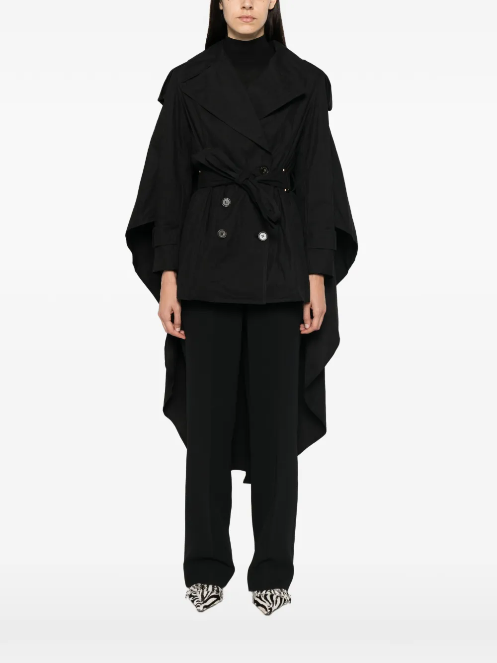 Elisabetta Franchi Jas met cape en ceintuur Zwart
