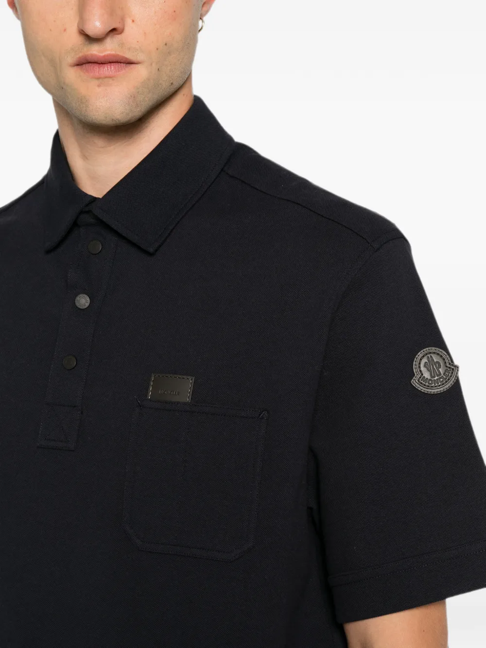 Moncler Katoenen poloshirt met leren logo-label Blauw