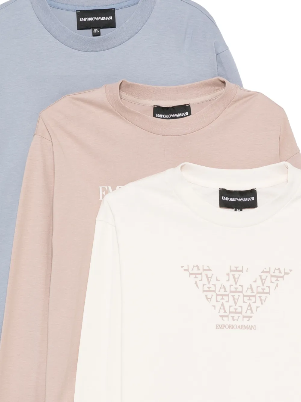 Emporio Armani Kids Drie T-shirts met lange mouwen en logo-print Blauw
