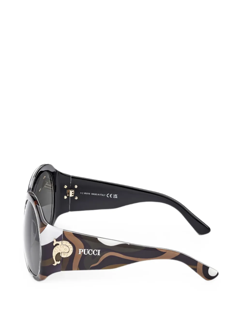 PUCCI Zonnebril met rond montuur en Marmo-print Bruin