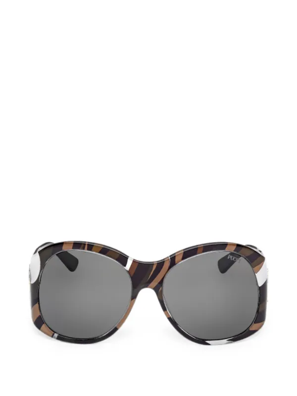 Pucci Marmo-print Round-frame Sunglasses in Brown