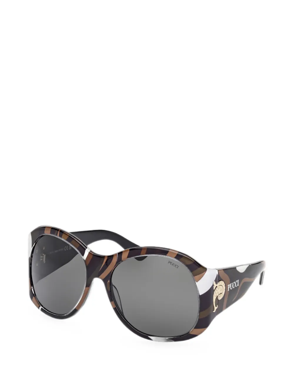 PUCCI Zonnebril met rond montuur en Marmo-print Bruin