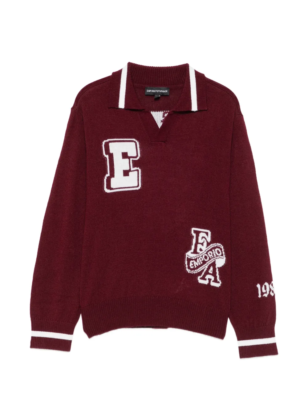 Emporio Armani Kids logo-intarsia polo-collar sweater - Rosso