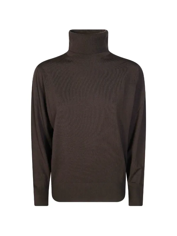 Incotex Roll-neck Knitted Sweater in Brown