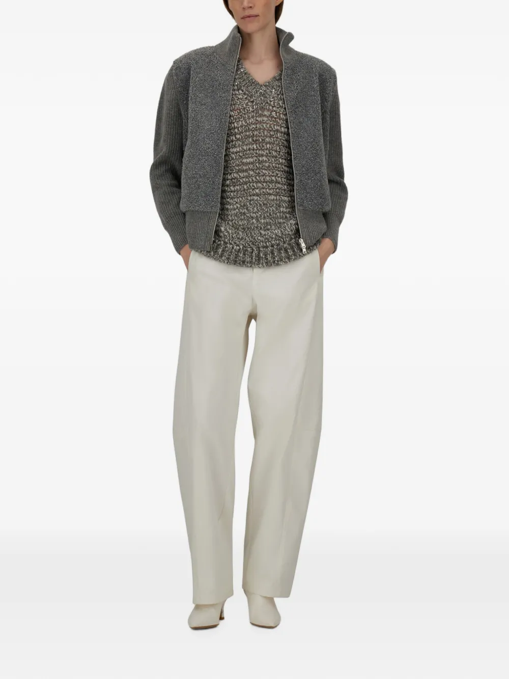 Herno Resort ribgebreid vest Grijs