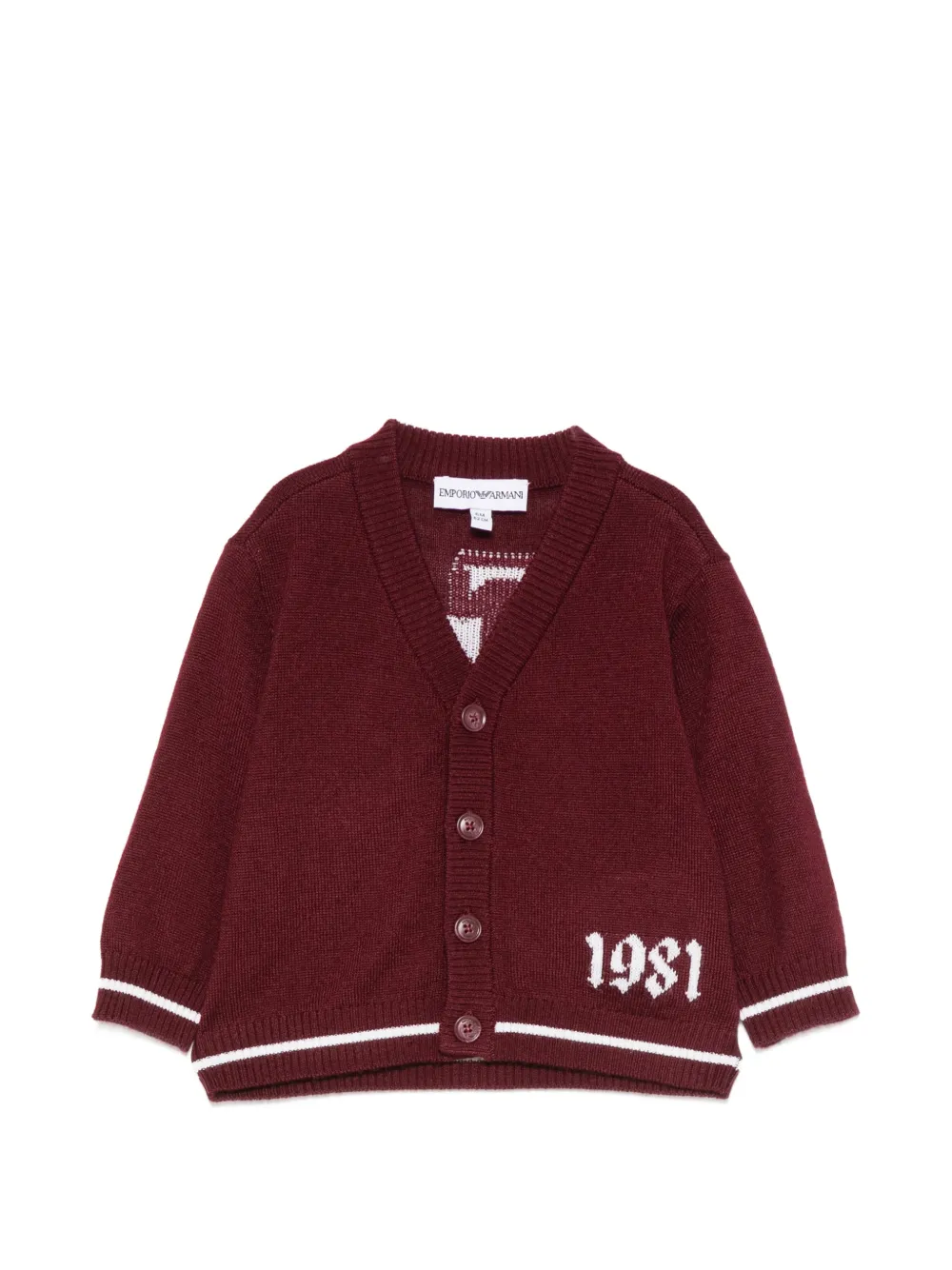Emporio Armani Kids logo-intarsia striped-trim cardigan - Rosso