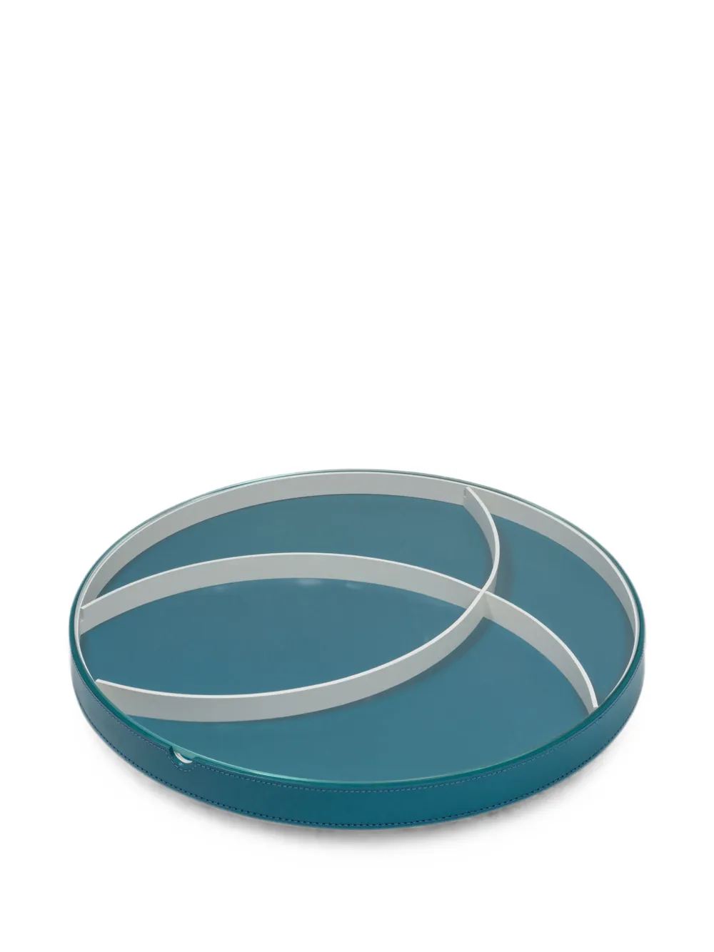 Rudi Round Leather Tray In Blue