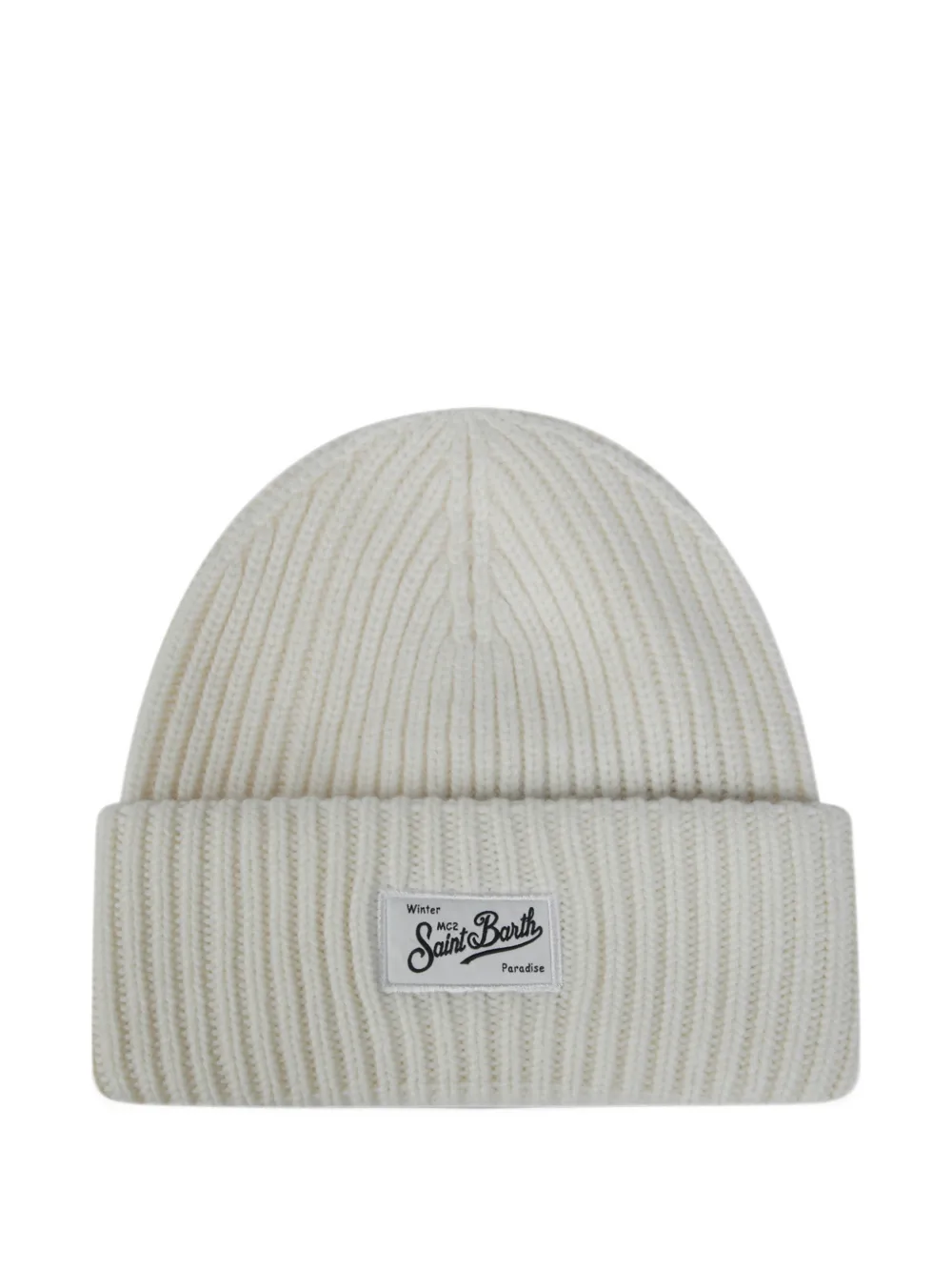 MC2 Saint Barth Kids logo-patch ribbed-knit beanie hat Beige