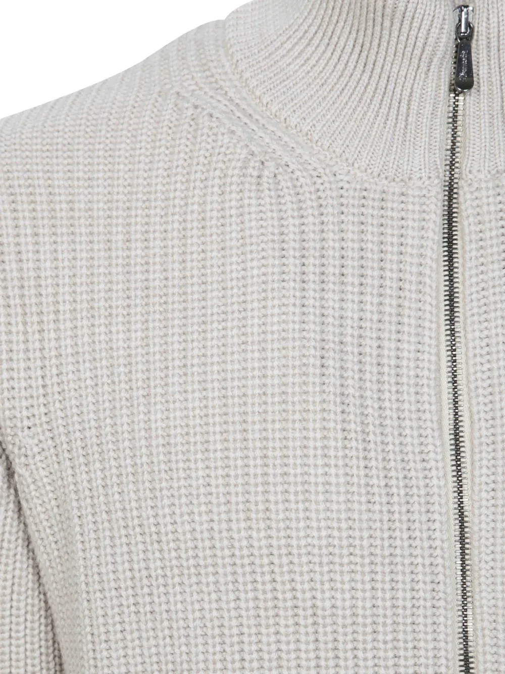 Drumohr ribbed-knit zip-up cardigan Beige