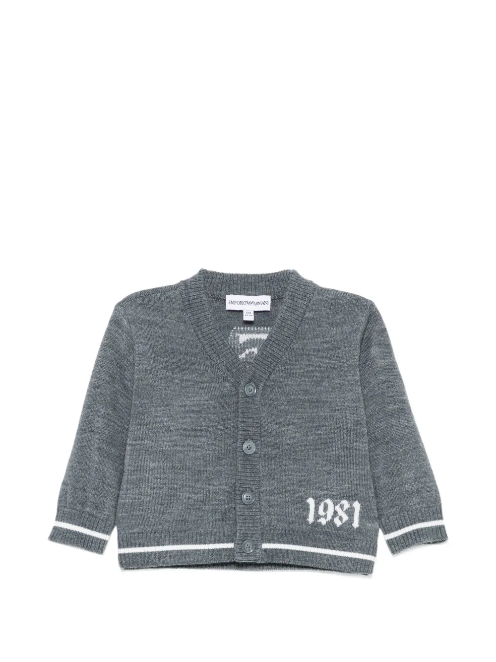 Emporio Armani Kids logo-intarsia button-up cardigan - Grigio